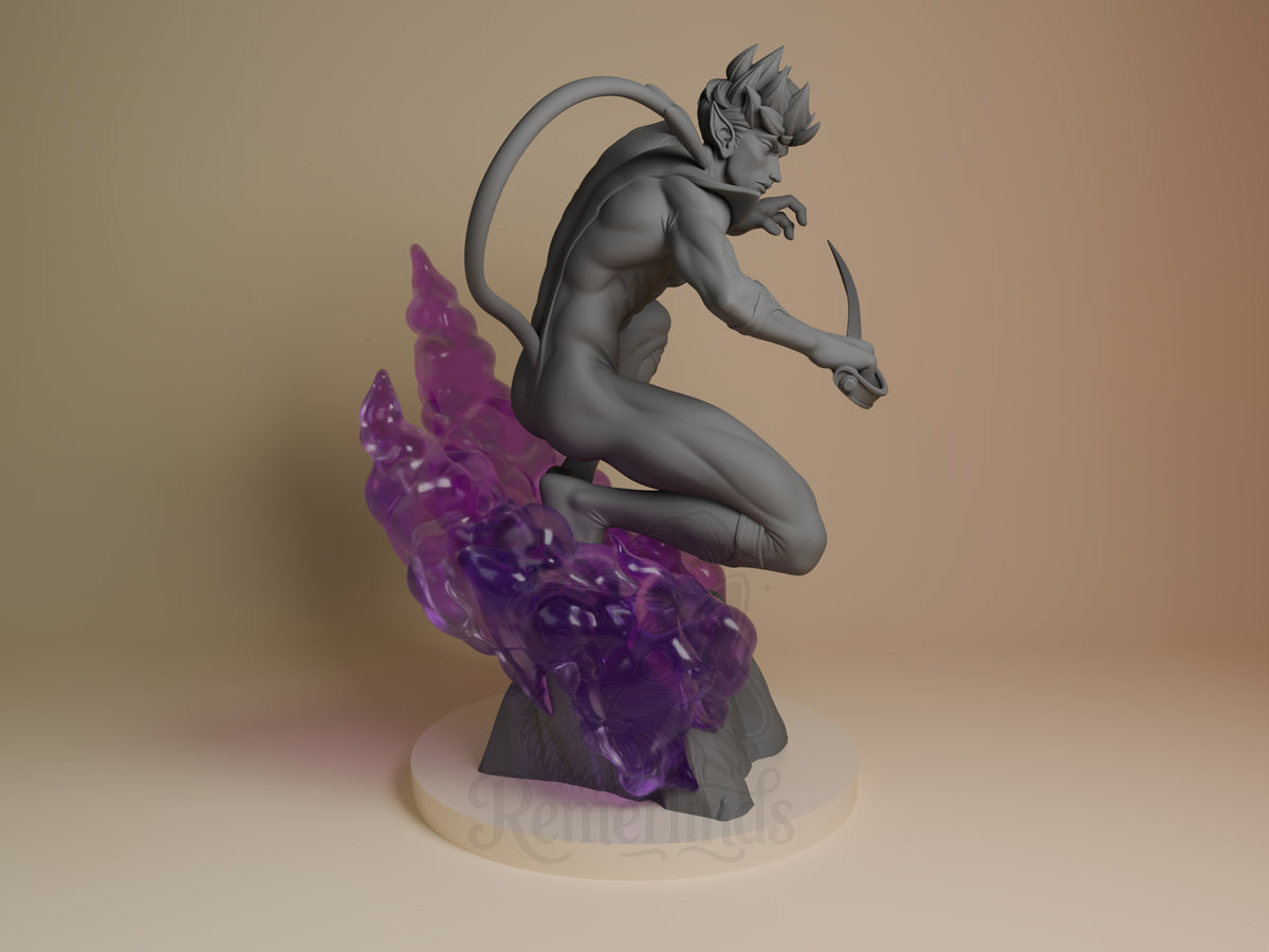 Shadow Leaper from Xmen is an unpainted resin figure crouching in side view on a sculpted purple base.