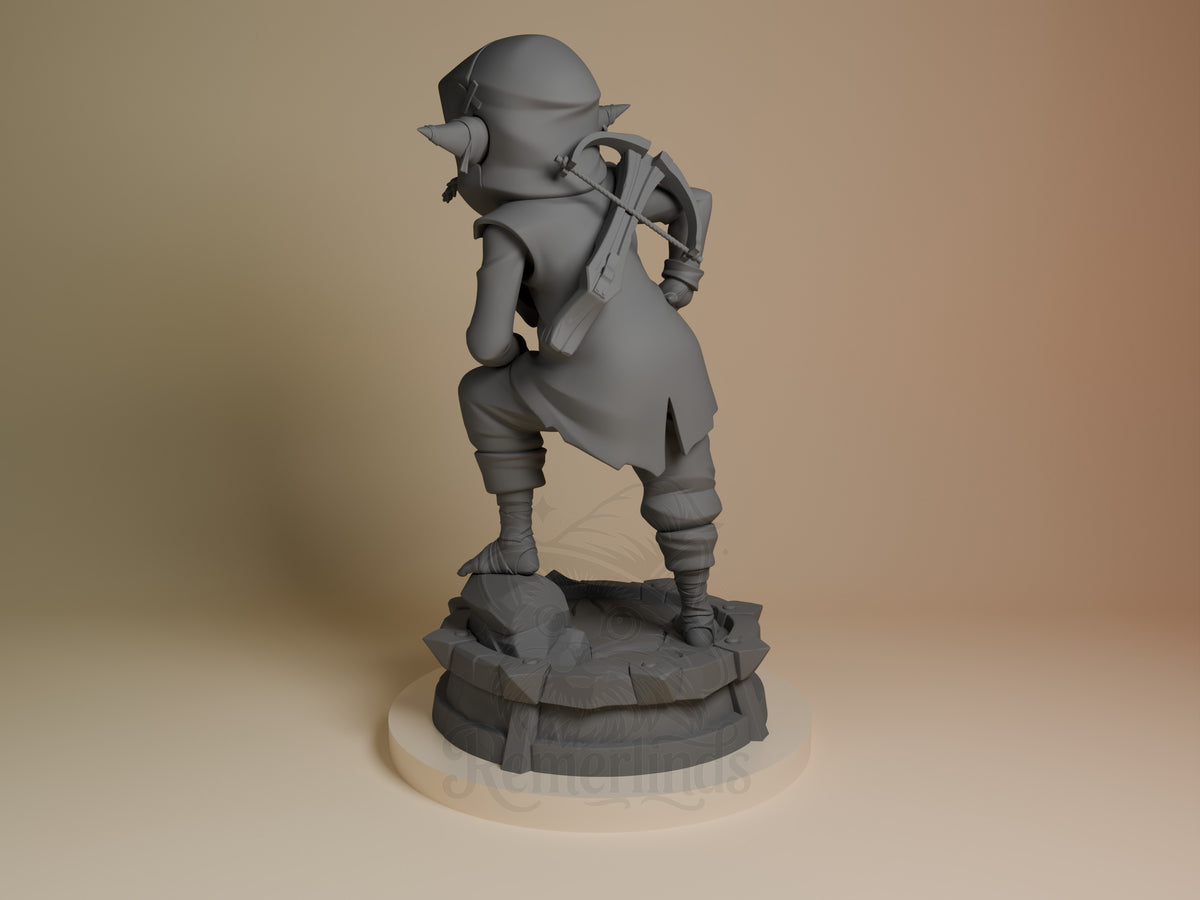 Nott from The Mighty Nein is an unpainted resin figure shown from behind on a sculpted base.