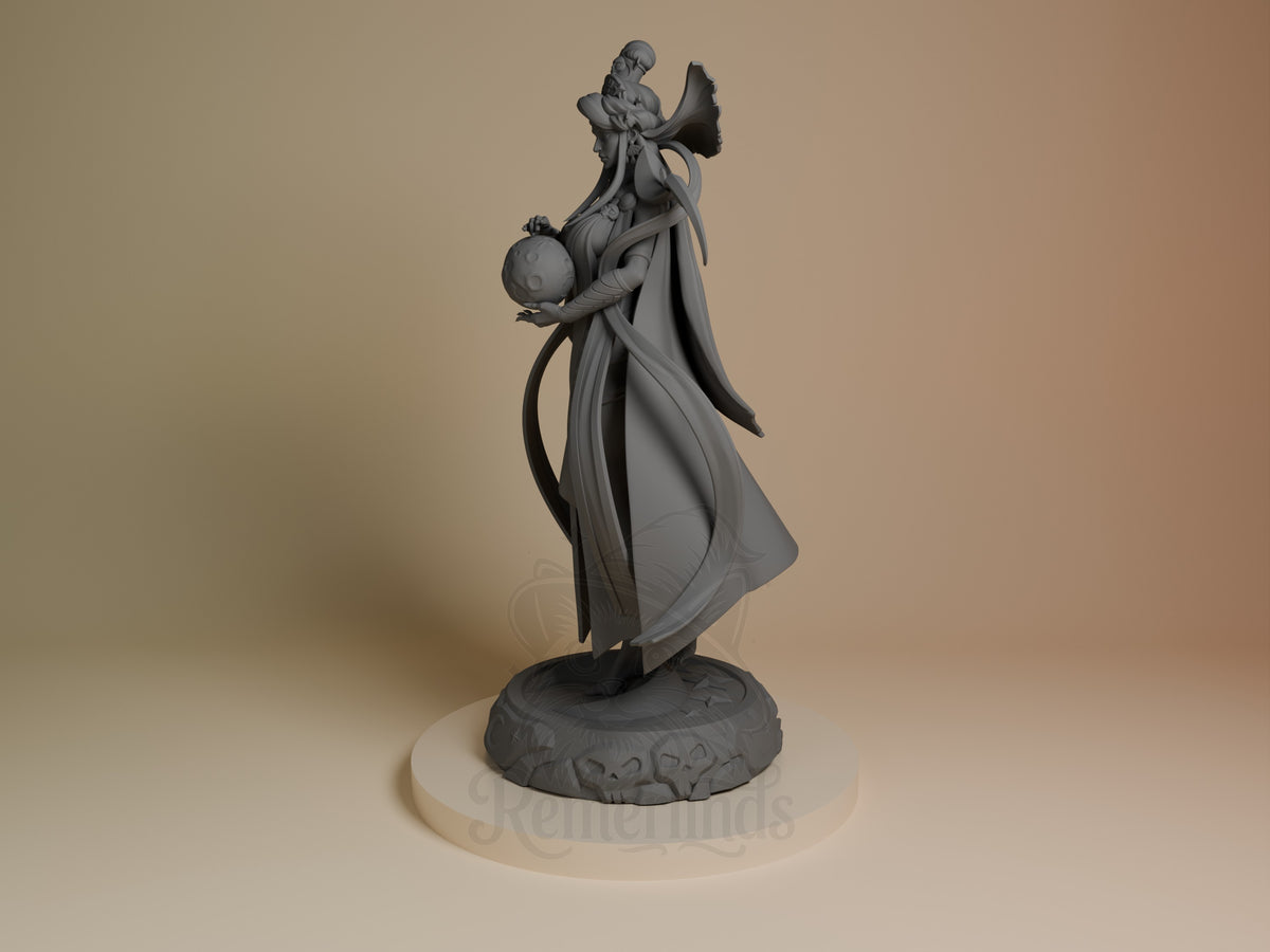 Night Matron from Hades is an unpainted resin figure in profile with an orb and sculpted base.
