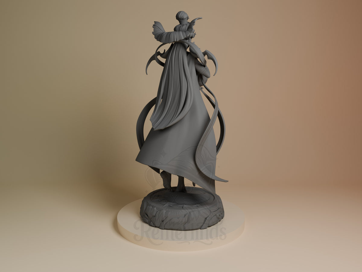 Back view of Night Matron from Hades, an unpainted resin figure with flowing robes and sculpted base.