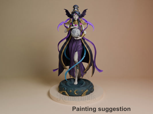 Painted Night Matron from Hades resin figure faces forward, holding a moon sphere above a sculpted base.