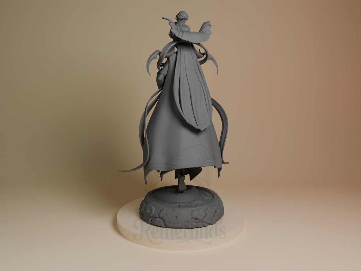 Rear view of the unpainted Night Matron from Hades resin figure on a sculpted base.