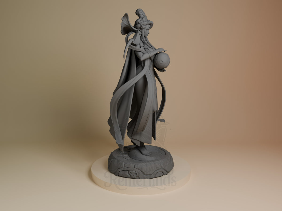 Night Matron from Hades is an unpainted resin figure in profile, holding an orb on a sculpted base.