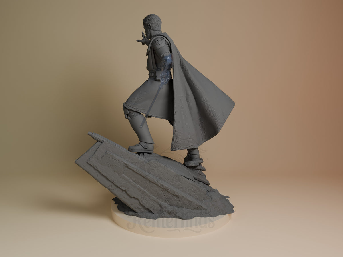 Desert Sage from Galaxy Wars is an unpainted resin figure shown side-on, with staff and cape on a sculpted base.