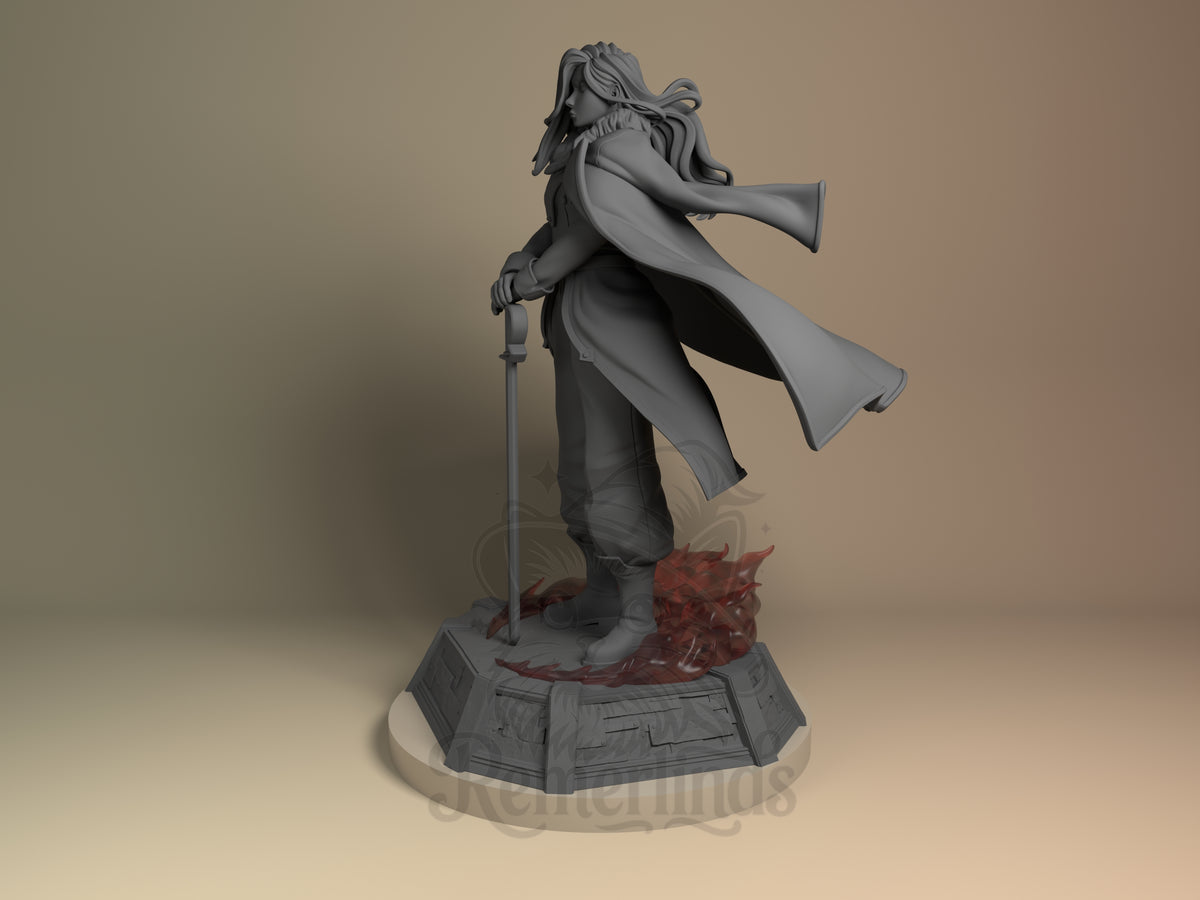 Olivier Armstrong from Fullmetal Alchemist is an unpainted resin figure in profile with sword and cape on a sculpted base.