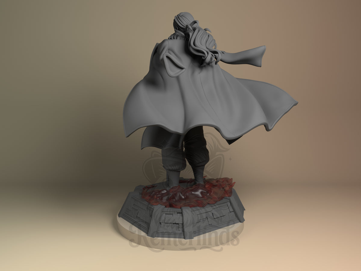 Olivier Armstrong from Fullmetal Alchemist appears as an unpainted resin figure on a sculpted base, viewed from behind.