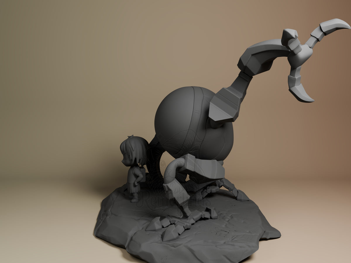 Cyber Pilot Spiderman 3D printed resin figure by Nomnom, angled view showing dimensional details.