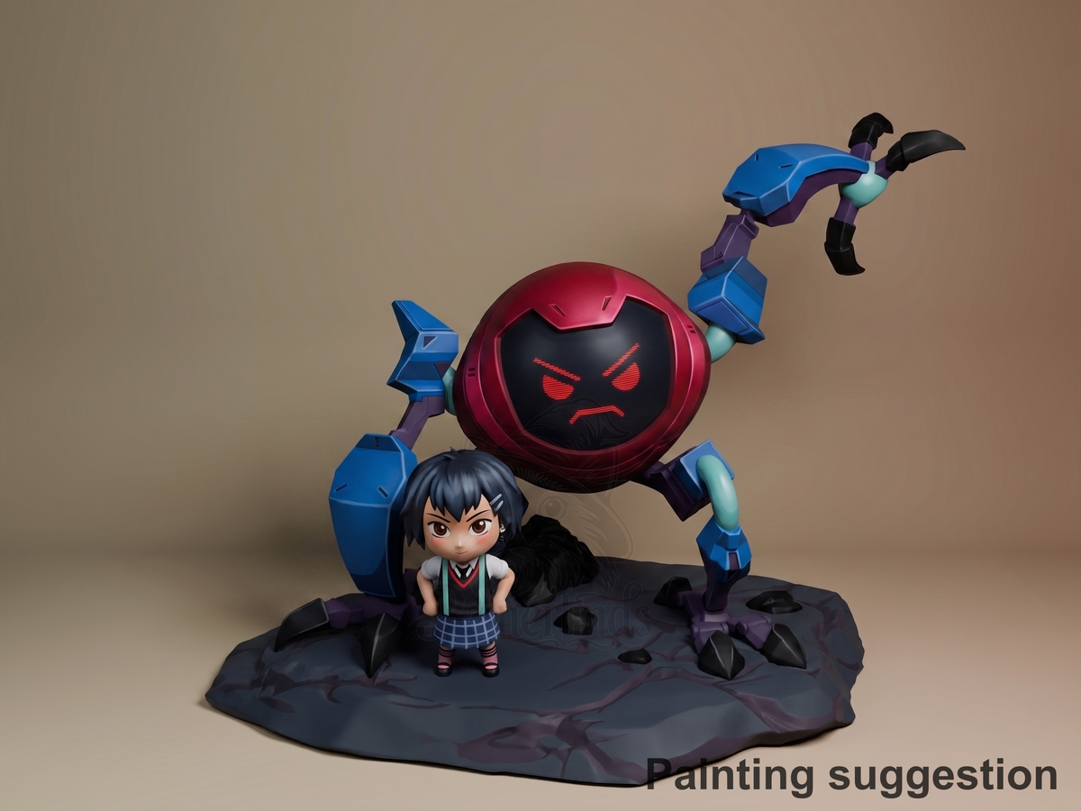 Cyber Pilot Spiderman 3D printed resin figure by Nomnom, colored view.
