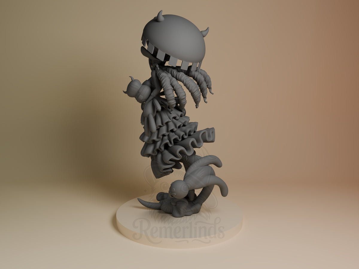 Left-side view of an unpainted Perona resin figure from One Piece, posed on a sculpted base.