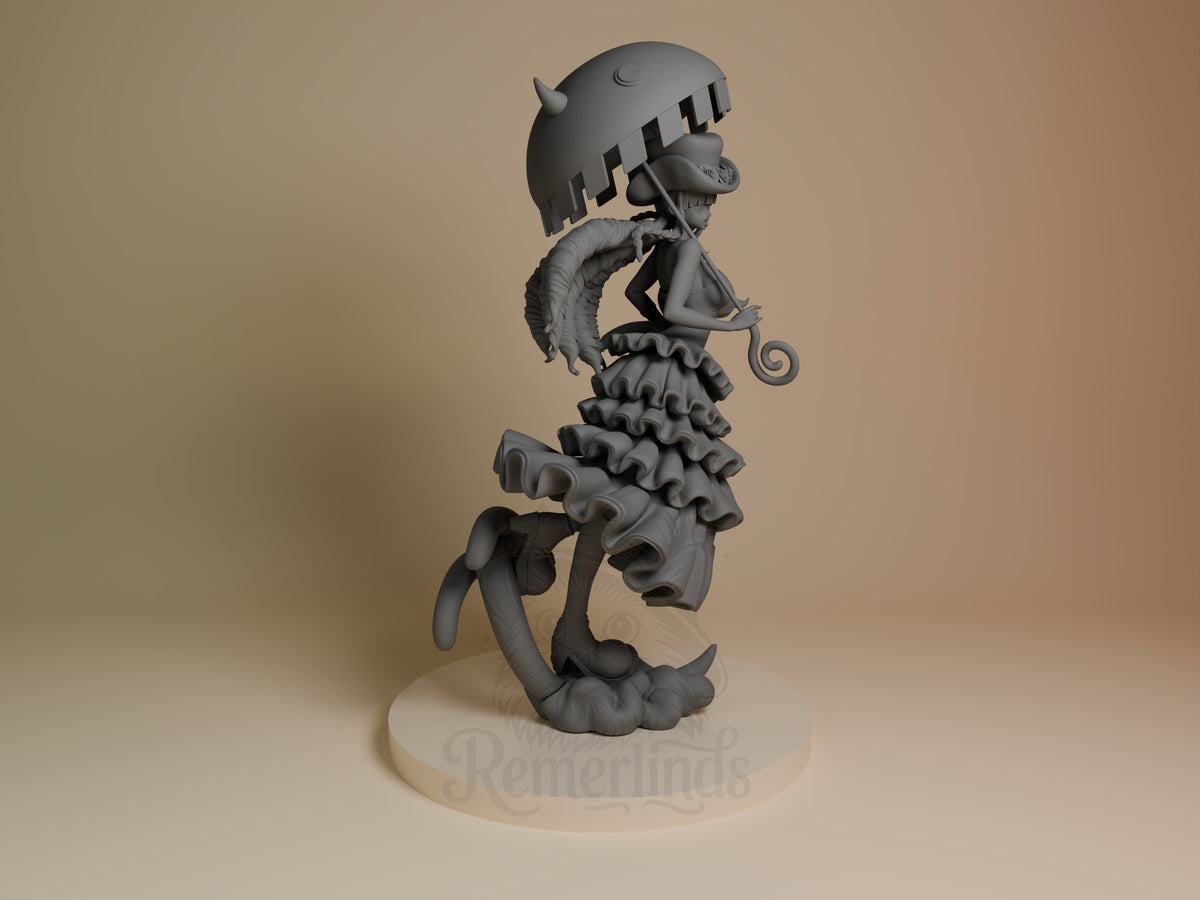 Perona from One Piece is a gray, unpainted resin figure in side profile on a sculpted base.