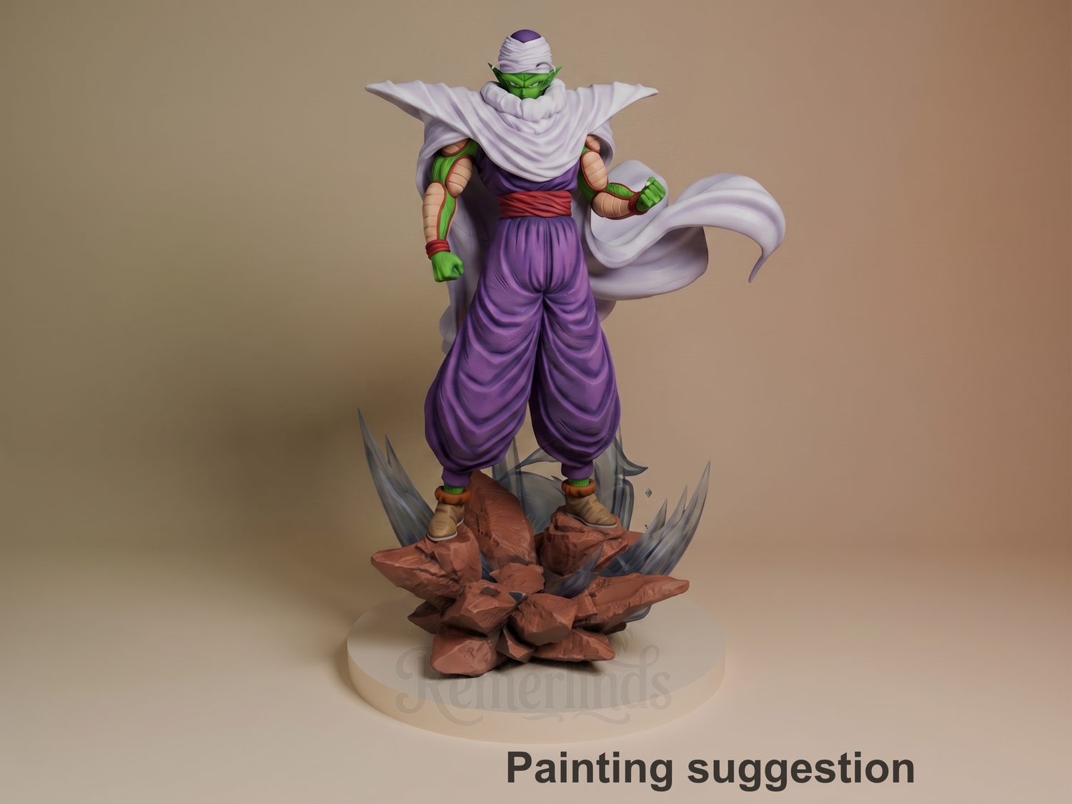Green Warrior Monk Dragon Sphere Y 3D printed resin figure by Gran D. Figures, colored view.