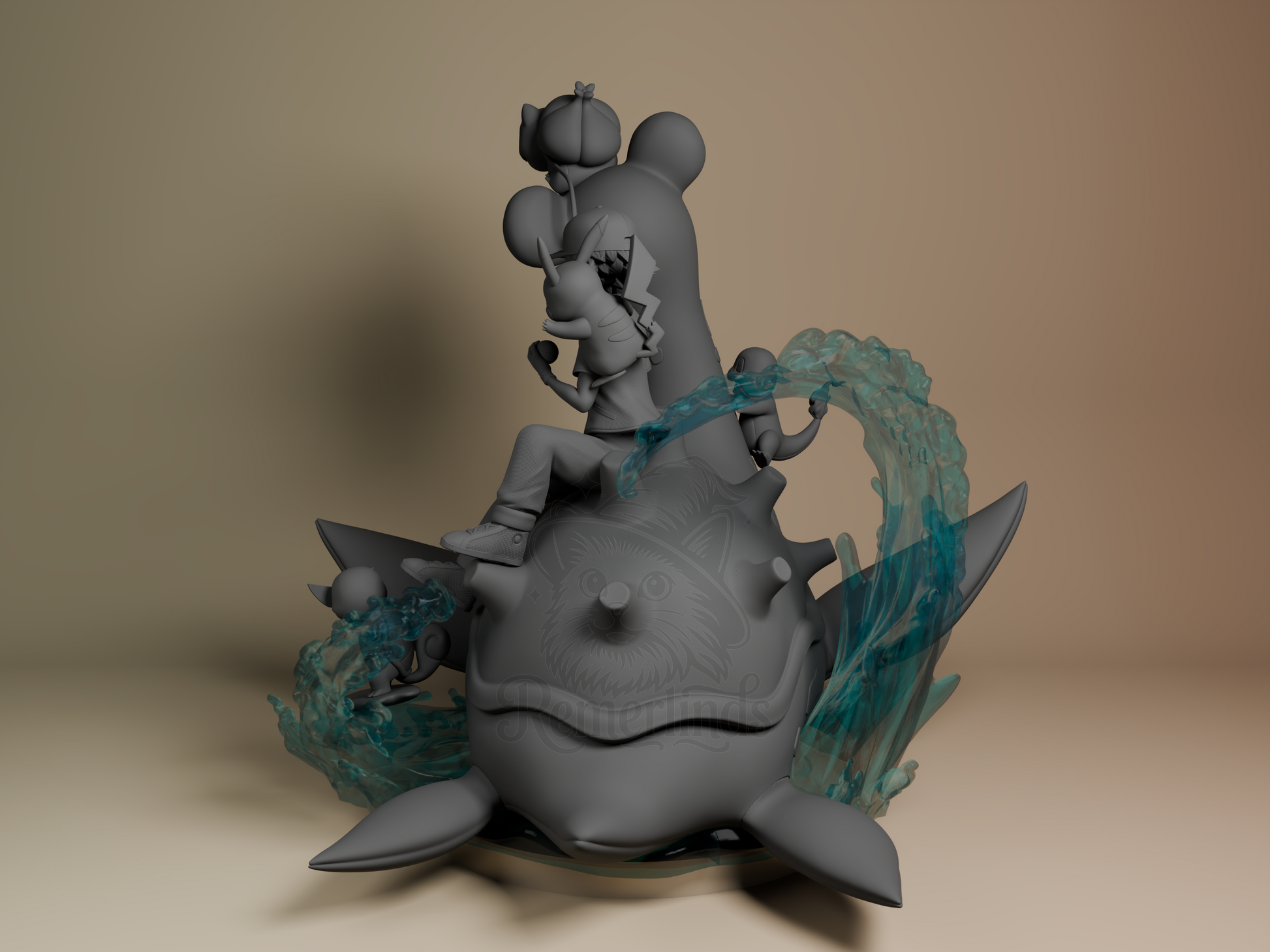 Ash, Lapras, Pikachu, Charmander, Bulbasaur & Squirtle – Pokémon (Diorama by myAnimate) – 16K