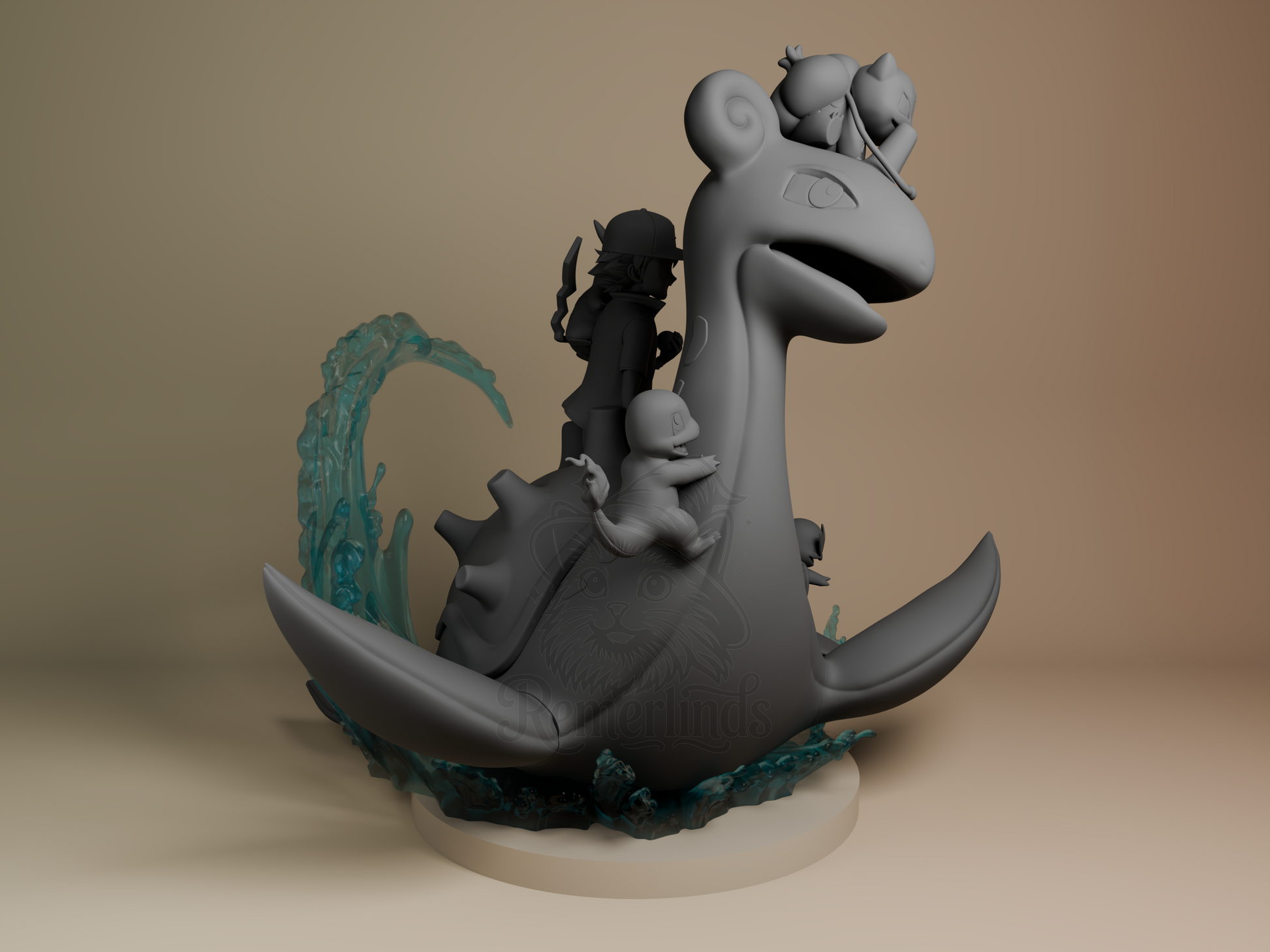 Ash, Lapras, Pikachu, Charmander, Bulbasaur & Squirtle – Pokémon (Diorama by myAnimate) – 16K