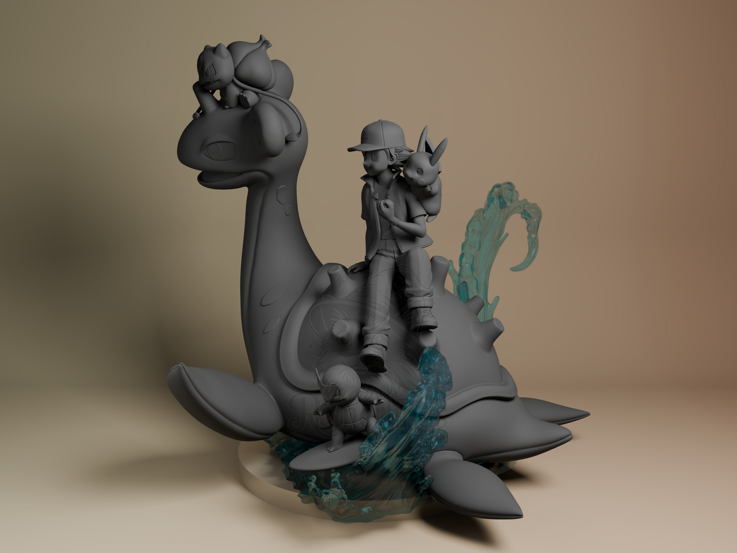 Ash, Lapras, Pikachu, Charmander, Bulbasaur & Squirtle – Pokémon (Diorama by myAnimate) – 16K