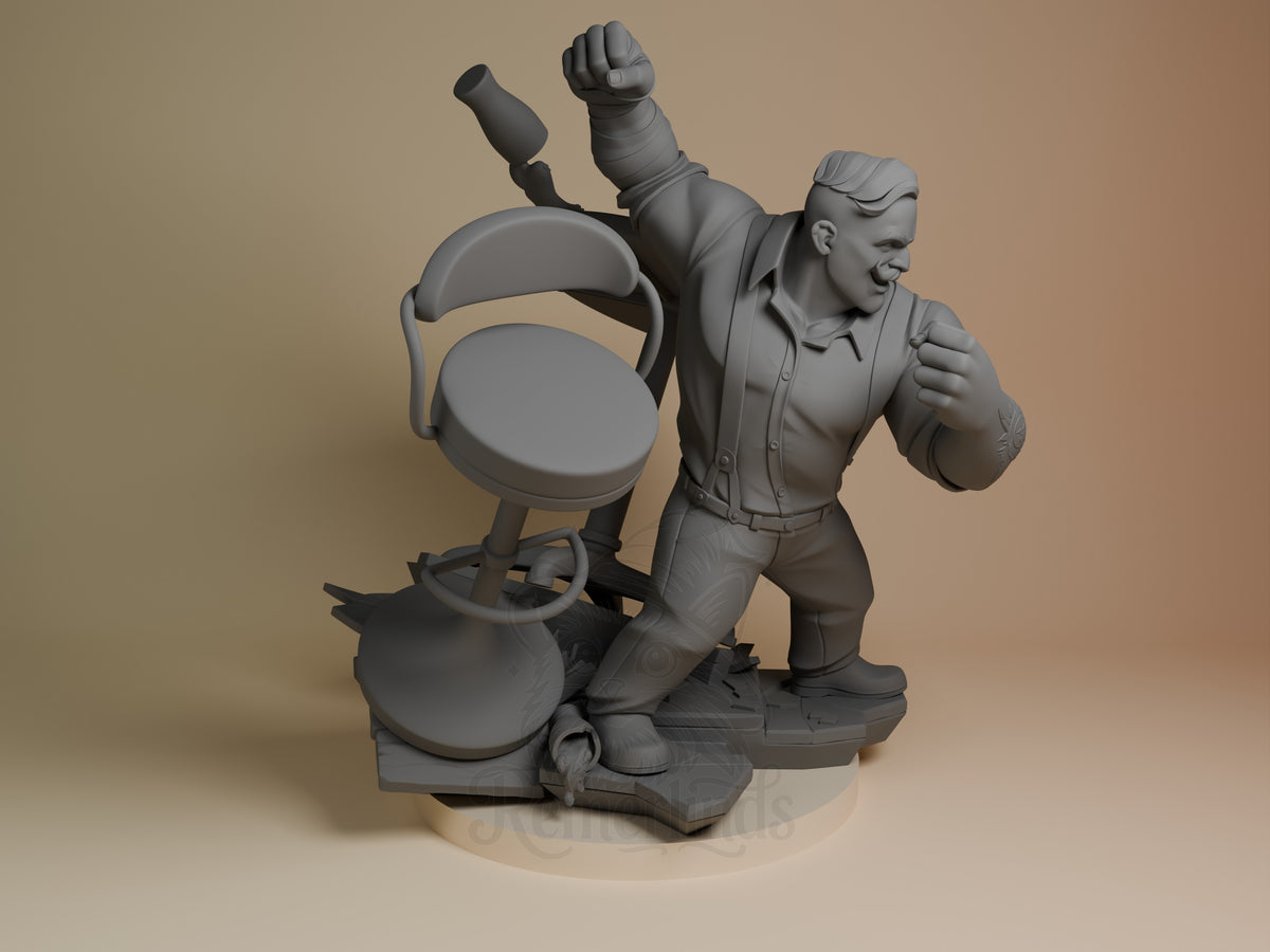 Punch Up from Dispatch is an unpainted resin figure in right view, with raised fist, drum, and sculpted base.