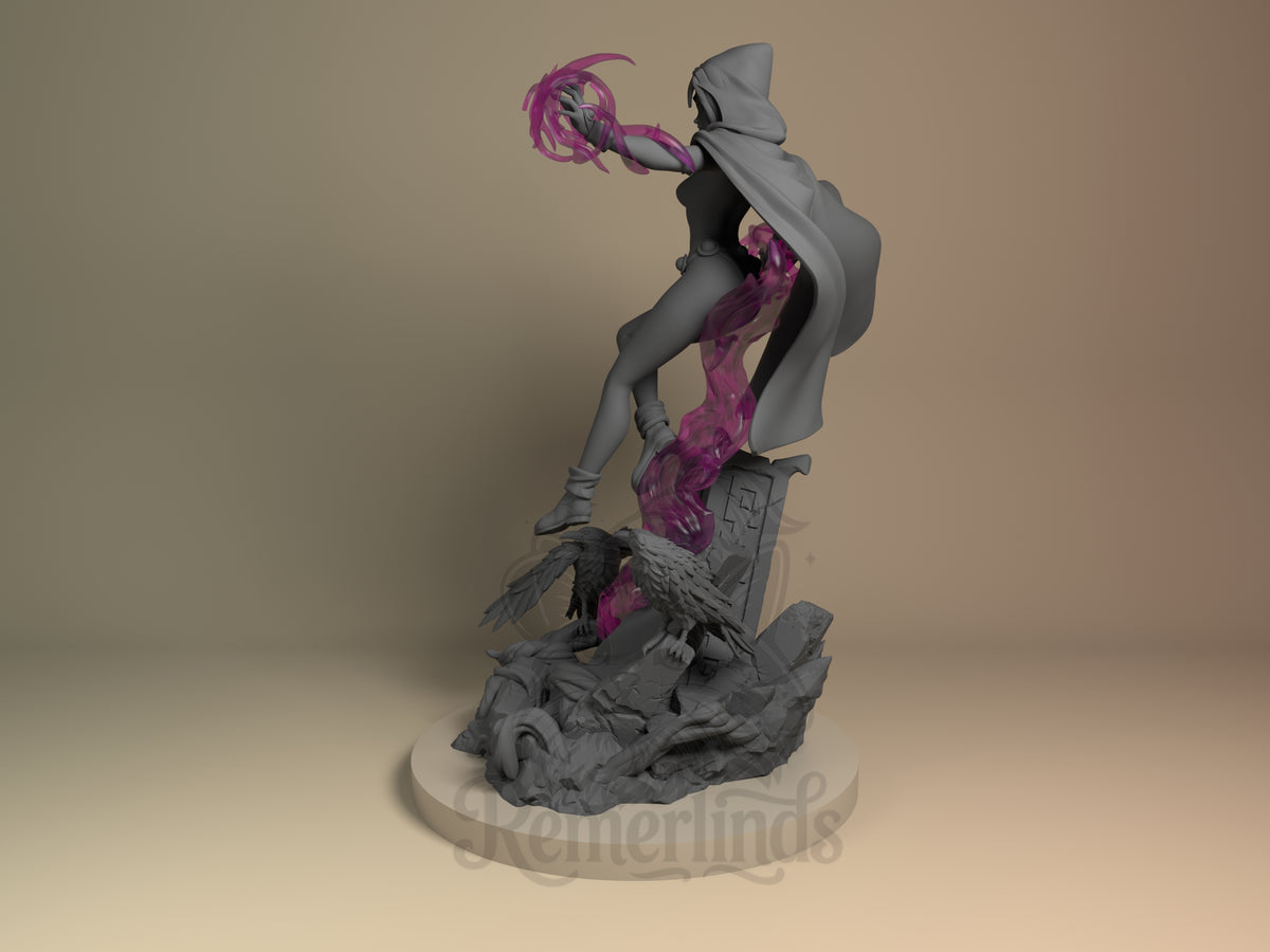Azara, Shadow Sorceress Teen Heroes Squad 3D printed resin figure by Nomnom, angled view showing dimensional details.