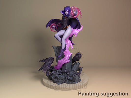 Azara, Shadow Sorceress Teen Heroes Squad 3D printed resin figure by Nomnom, colored view.