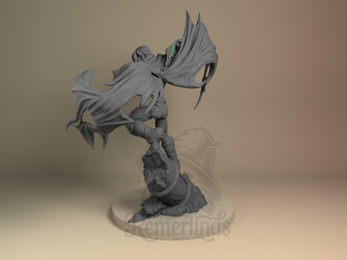 Raziel Soul Reaver 3D printed resin figure by Nomnom, angled view showing dimensional details.