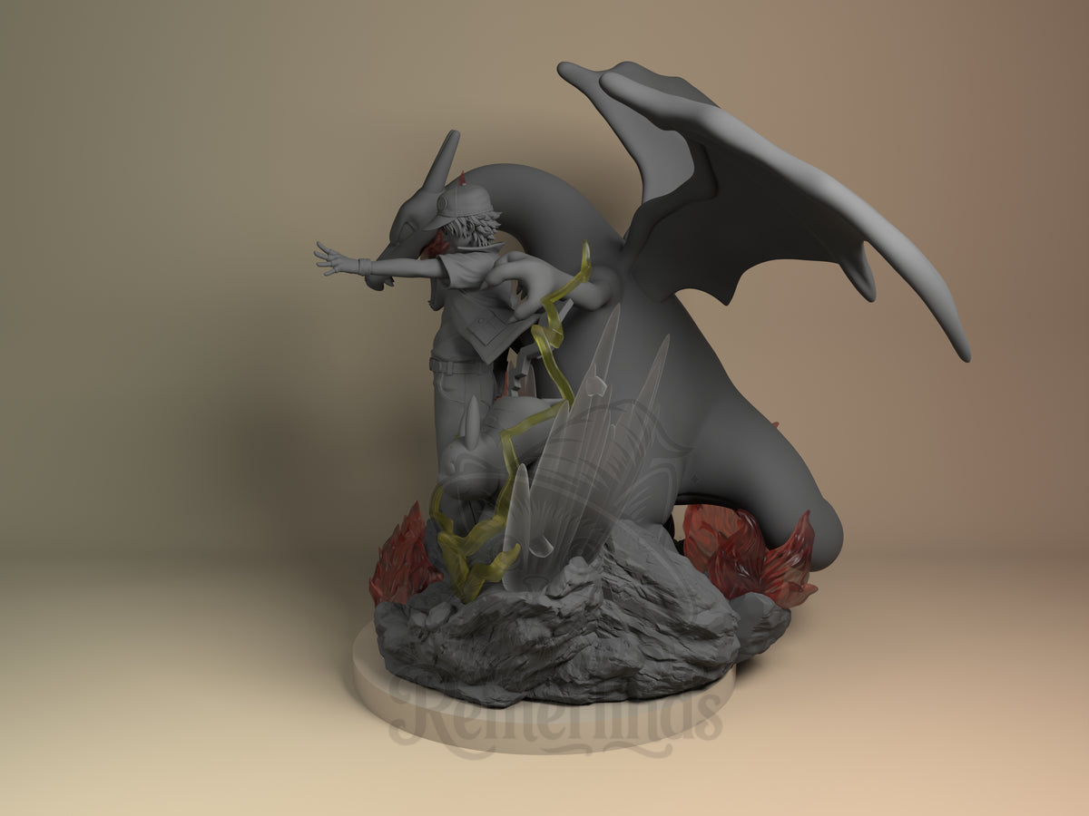 Red Pocket Specters 3D printed resin figure by Nomnom, angled view showing dimensional details.