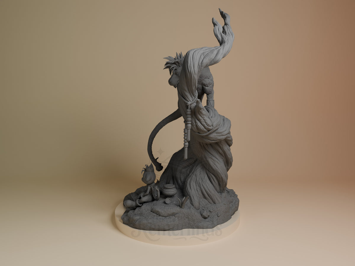Red XIII Final Fable 3D printed resin figure by Nomnom, angled view showing dimensional detail.