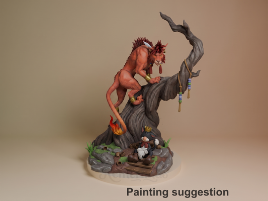 Red XIII Final Fable 3D printed resin figure by Nomnom, colored view.