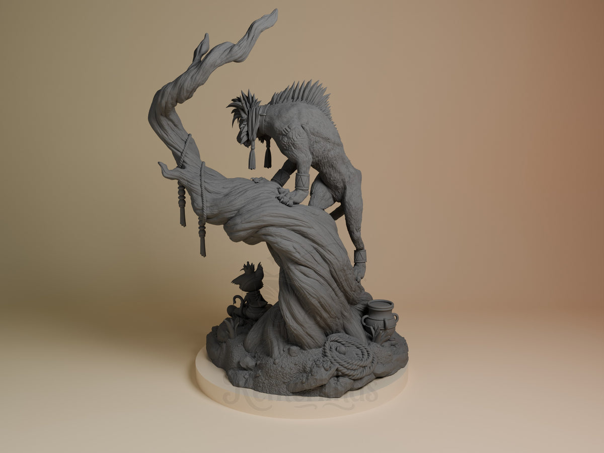Red XIII from Final Fable resin figure by Nomnom, left side view.