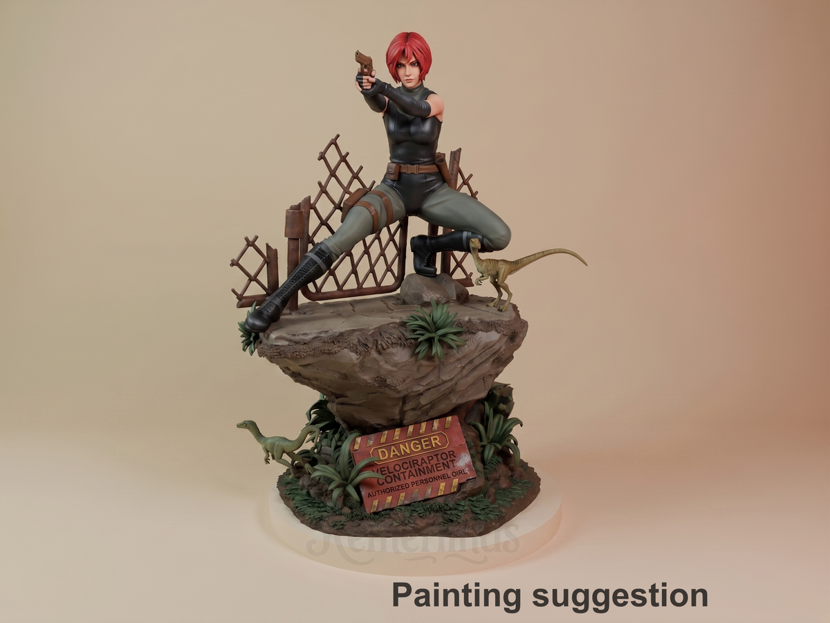 Regina Dino Crisis 3D printed resin figure by CA3D Studios, colored view.