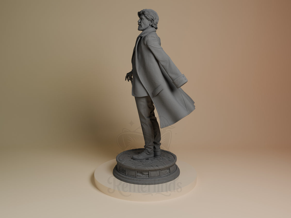 Renoir from Expedition 33 resin figure shown in side profile, unpainted on a sculpted base.