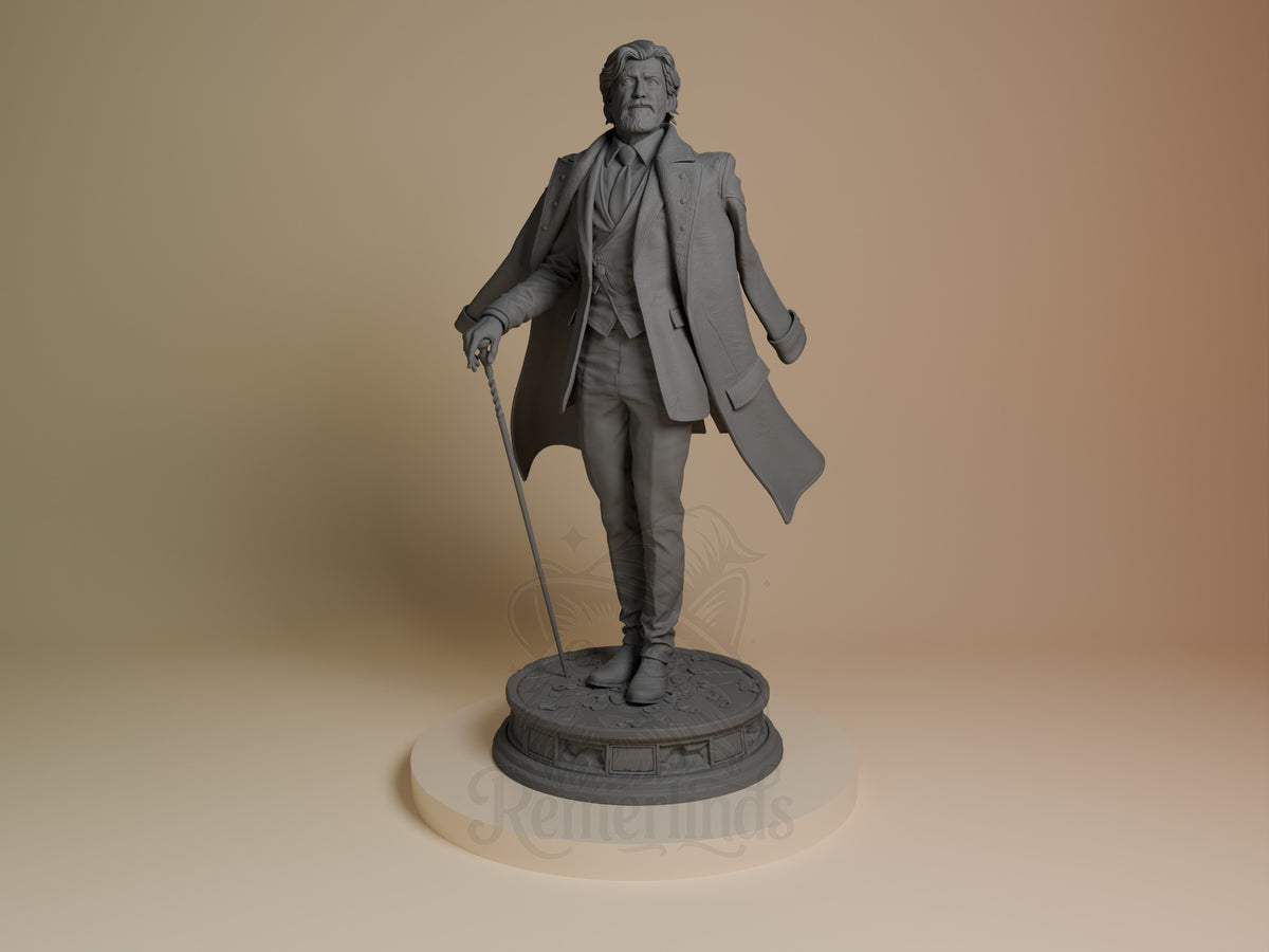 Renoir from Expedition 33 is an unpainted resin figure, front-facing with cane and sculpted base.