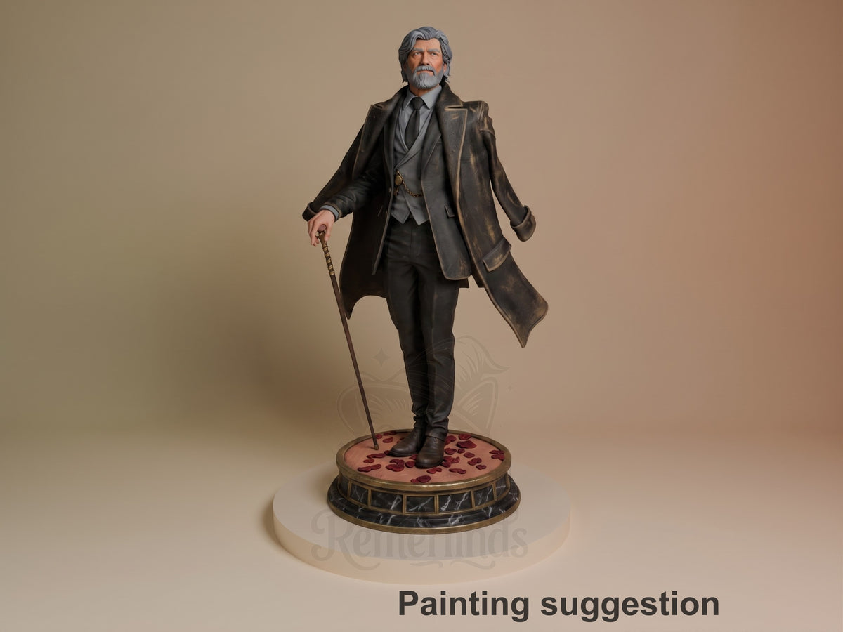 Painted Renoir from Expedition 33 resin figure is front-facing with a cane on a sculpted base.