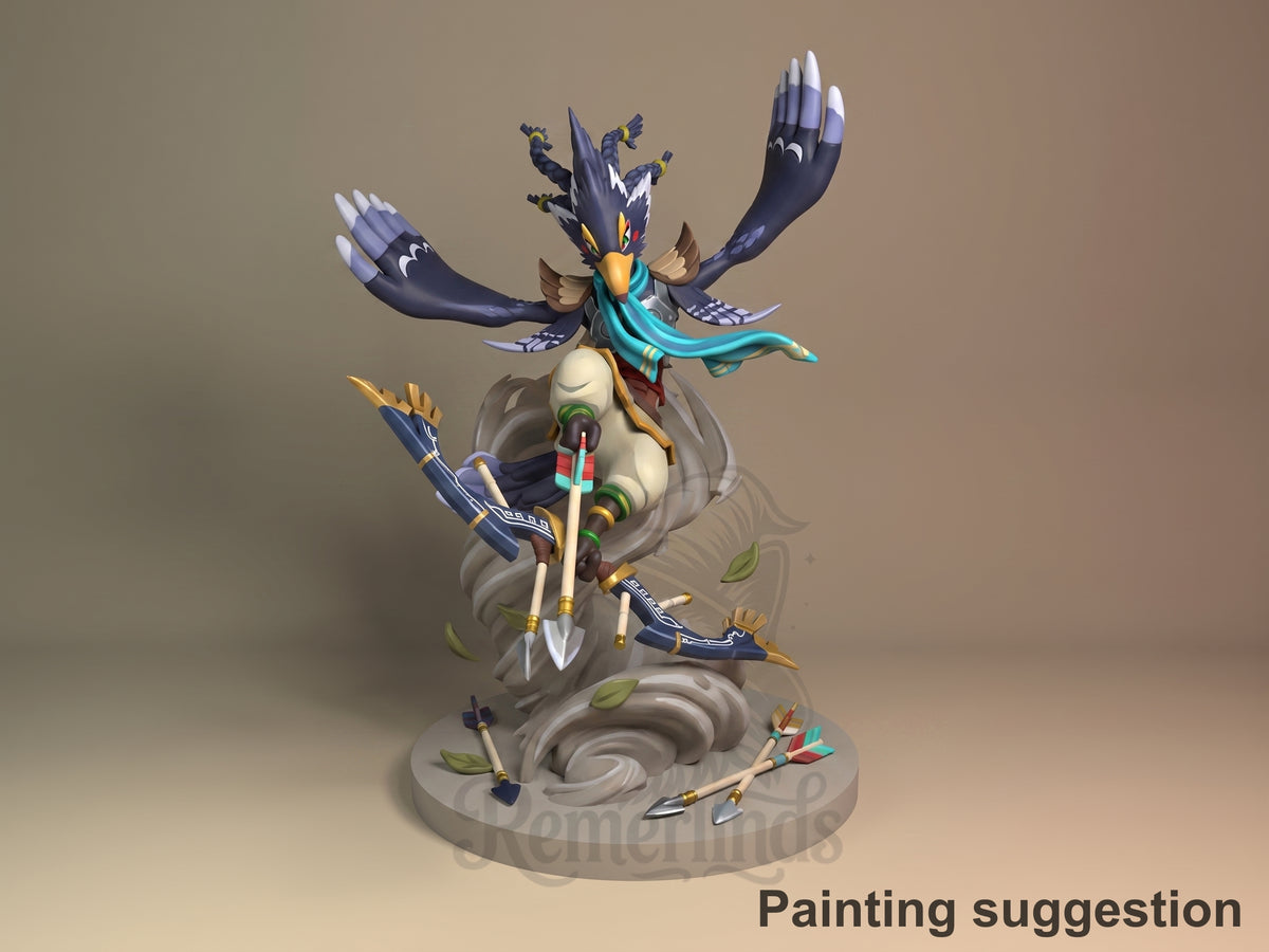 Painted Rewale resin figure from Breathe the Wilderness poses with wings spread on a sculpted base.