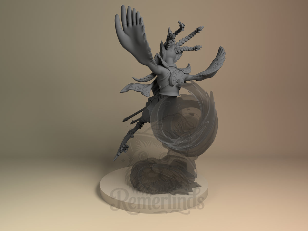Rewale from Breathe the Wilderness resin figure is unpainted, posed with wings on sculpted base.