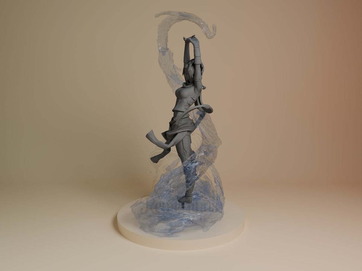 Rikku Final Fable 3D printed resin figure by Nomnom, angled view showing dimensional details.