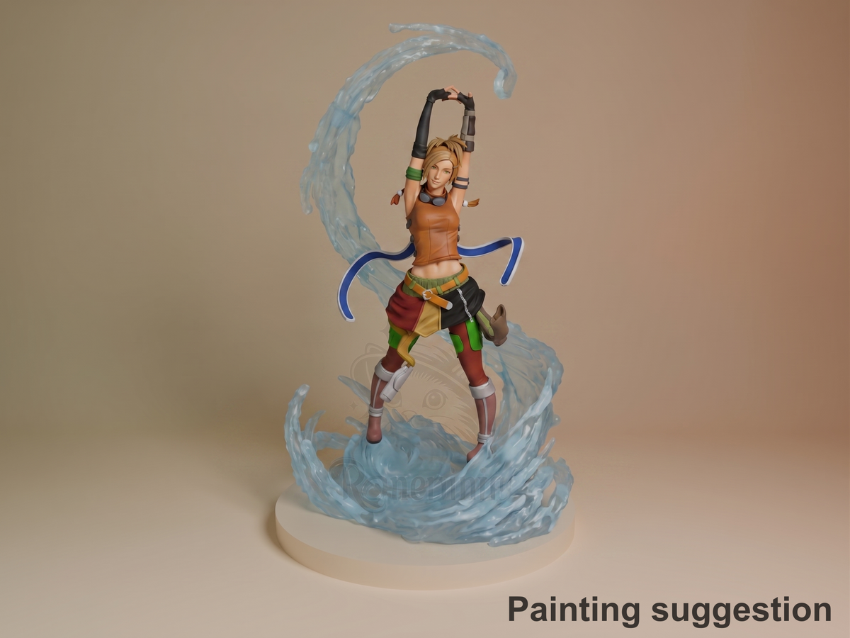 Rikku Final Fable 3D printed resin figure by Nomnom, colored view.