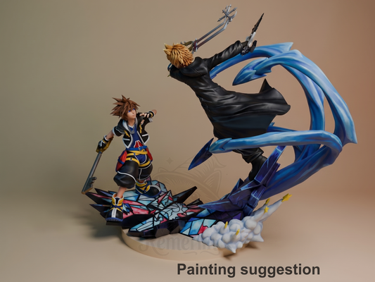 Twin Sky Warriors Heart Realms Saga 3D printed resin figure by Nomnom, colored view.