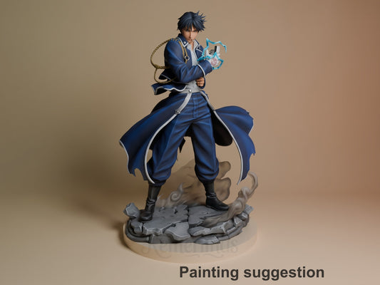 Roy Mustang from Fullmetal Alchemist is a painted resin figure with raised hands on a base.