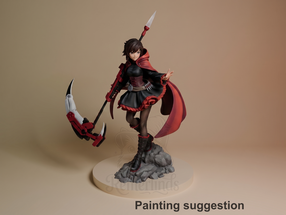Ruby Rose RWBY 3D printed resin figure by Nomnom, colored view.