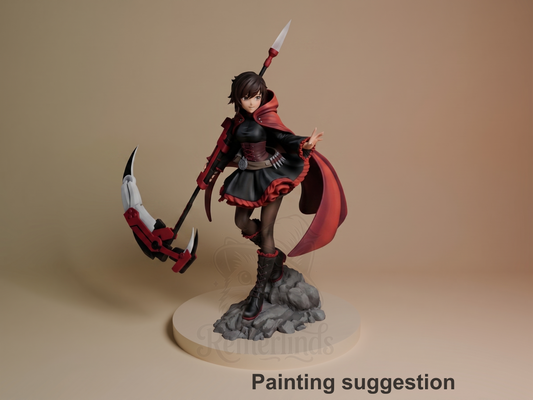 Ruby Rose RWBY 3D printed resin figure by Nomnom, colored view.