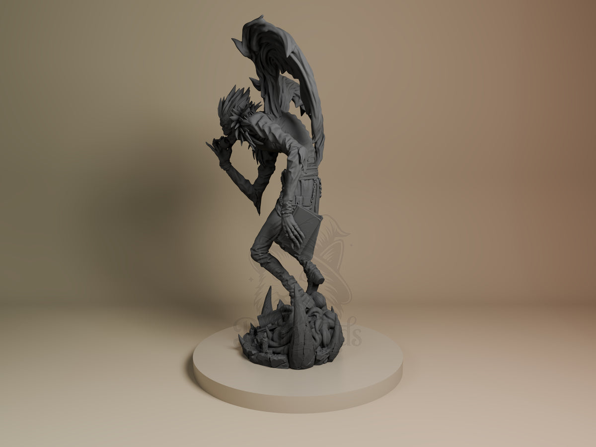 Ryuk from Deathnote resin figure at a side angle, unpainted, with wings and sculpted base.