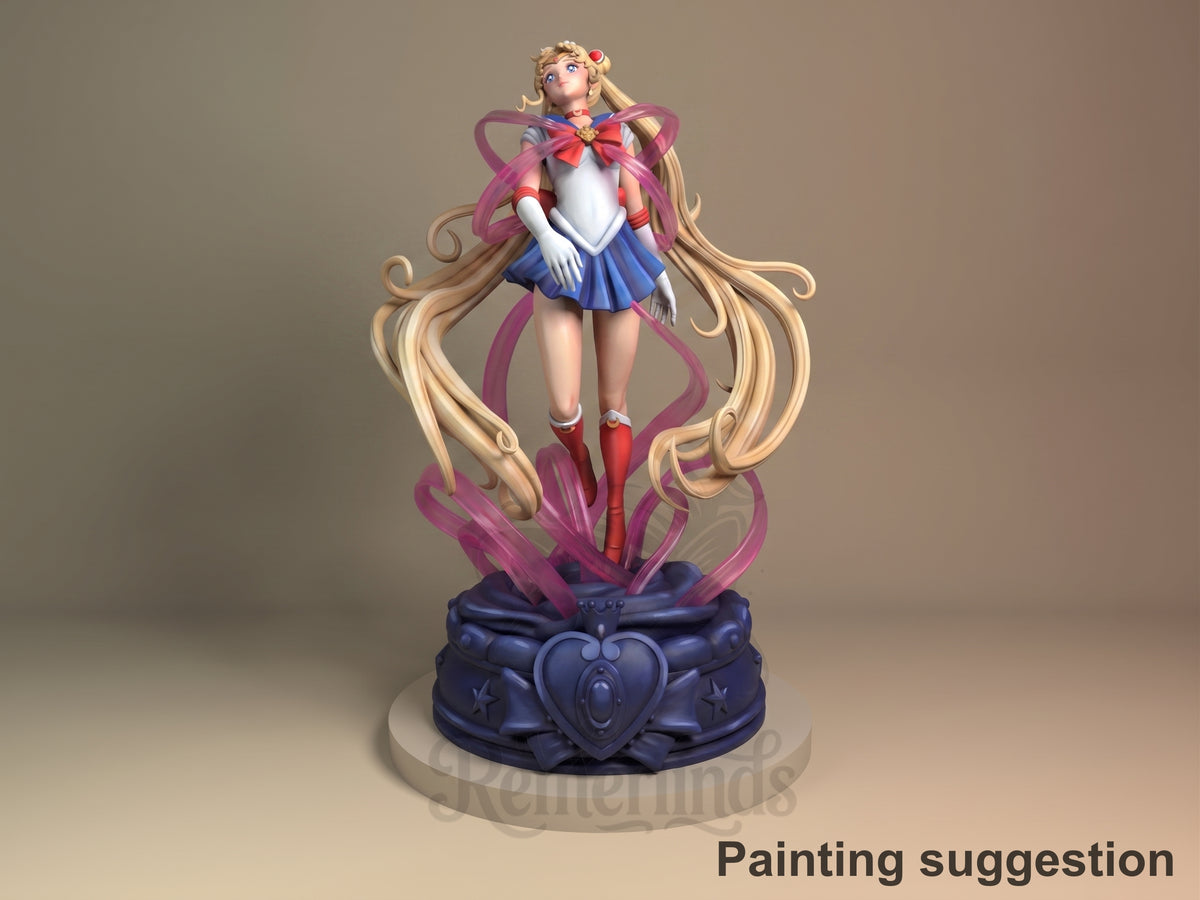 Front-view painted Sailor Moon from Sailor Moon resin figure with flowing hair and sculpted base.