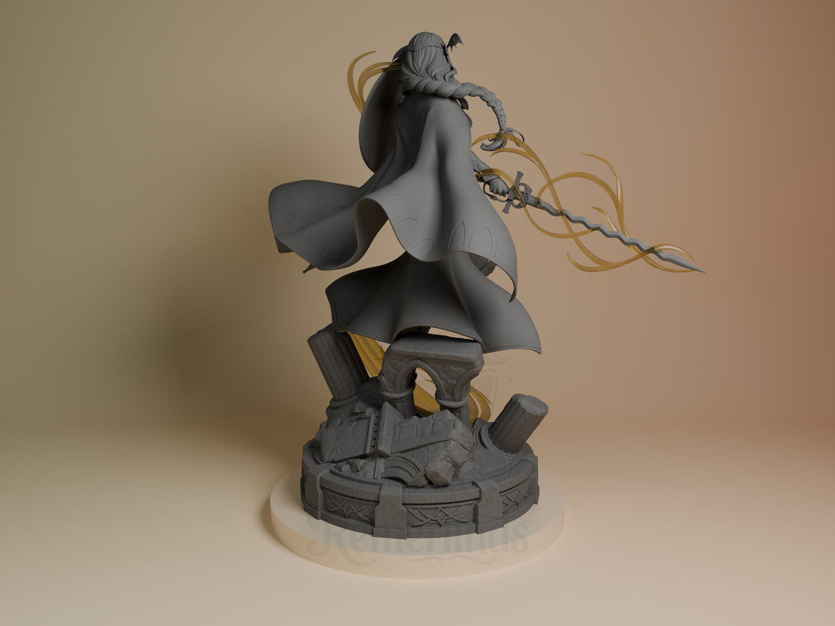 Back view of the Divine Matron from Fire Symbol resin figure, partially painted on a base.