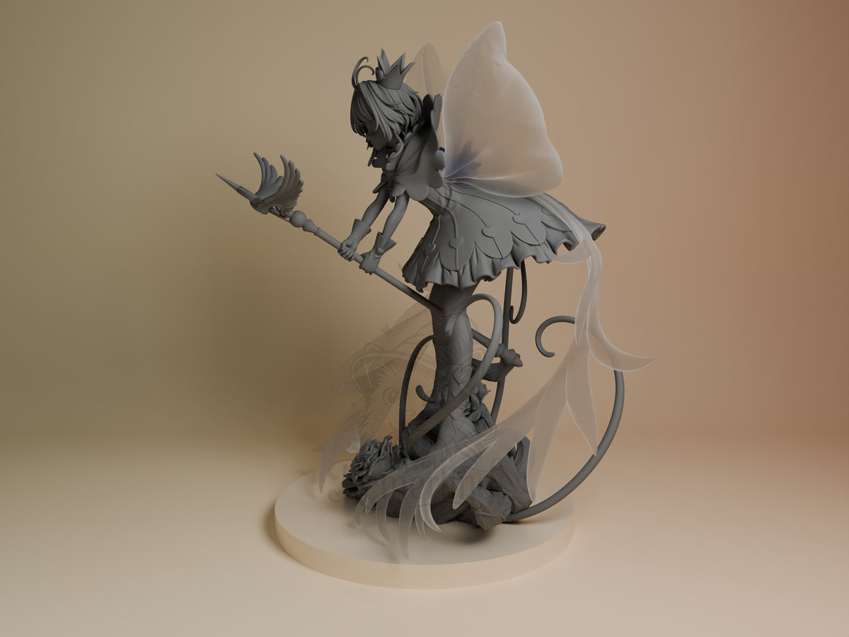 Sakura Kinomoto from Cardcaptor Sakura is an unpainted resin figure shown at an angle with staff, wings, and sculpted base.