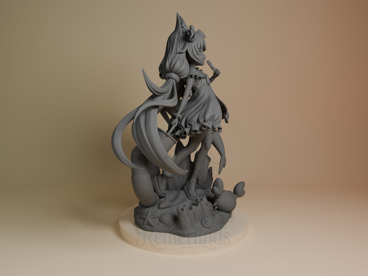 Sameko Saba from VTuber is a right-facing unpainted resin figure on a sculpted base.