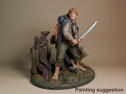 Samwise Gamgee Legendary Ring Saga 3D printed resin figure by Nomnom, colored view.