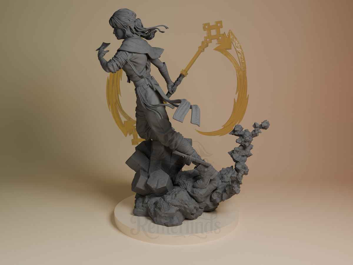 Angled view of Sciel from Expedition 33, an unpainted resin figure on a rocky base.