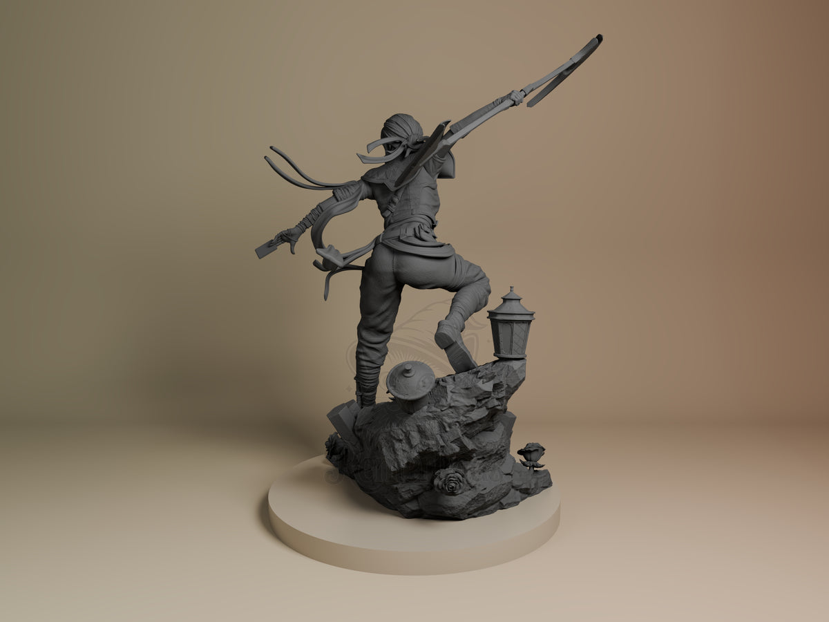 Sciel from Expedition 33 is an unpainted resin figure leaping with bow on stone base.