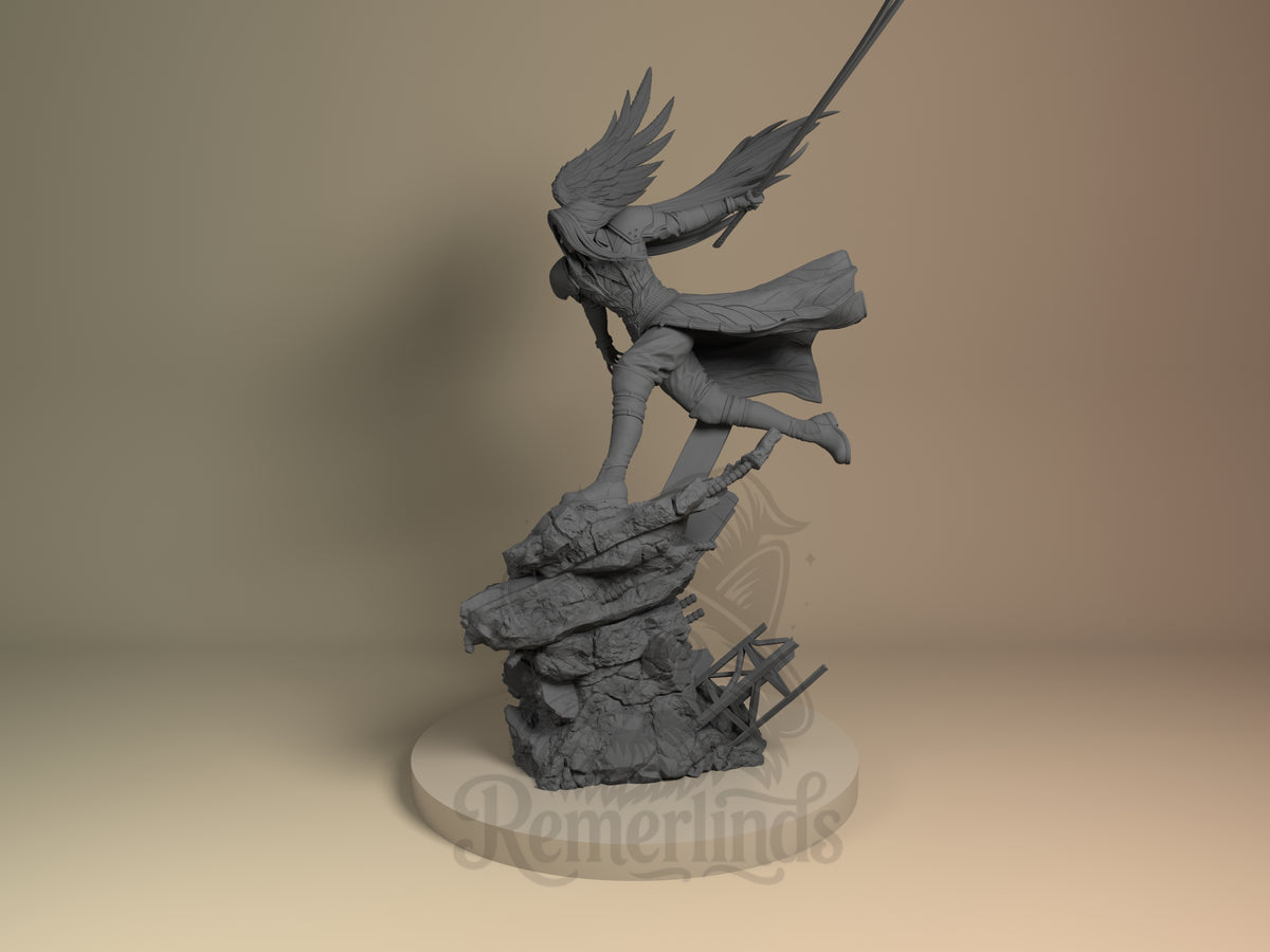 Sephiroth Final Fable 3D printed resin figure by Nomnom, angled view showing dimensional details.