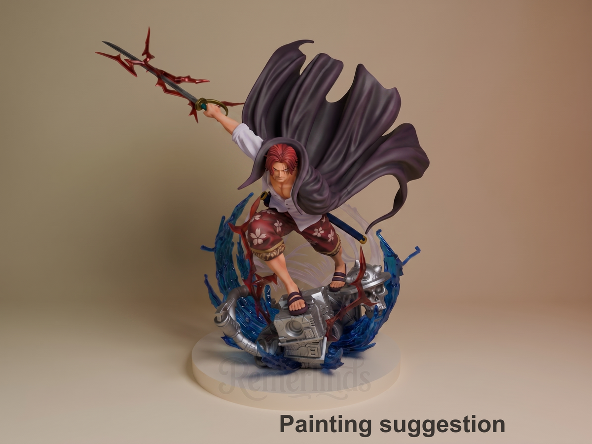 Shanks One Piece 3D printed resin figure by Gran D. Figures, colored view.