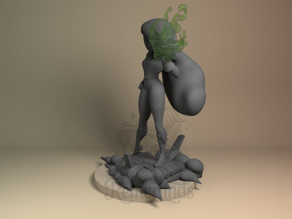 She-Glow Spy High Adventures 3D printed resin figure by Nomnom, angled view showing dimensional details.