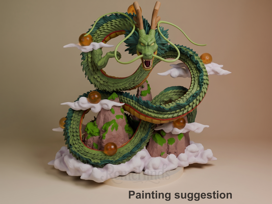 Golden Sky Serpent Dragon Sphere Y 3D printed resin figure by Gran D. Figures, colored view.